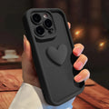 Three-dimensional love frosted lens phone case for iPhone 16 in black with TPU soft shell