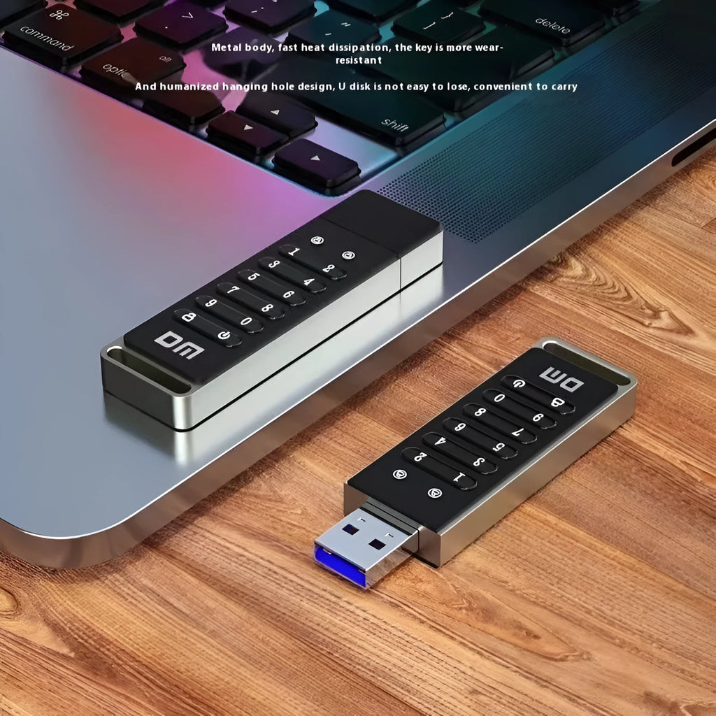Metal security USB flash drive with fingerprint sensor and 64GB capacity