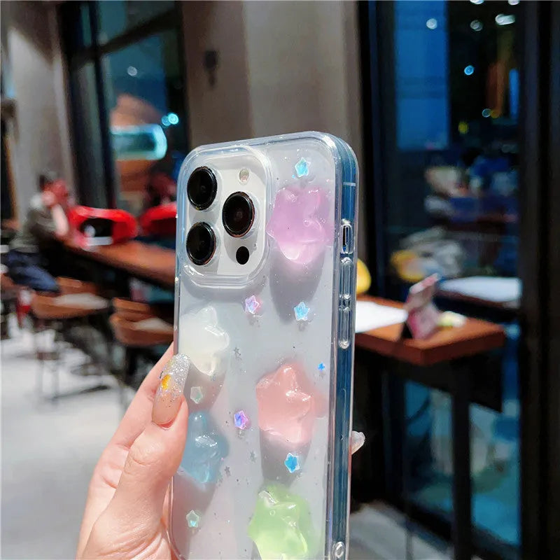 Three-dimensional star luminous silicone phone case in XINGX colour for iPhone with fall protection