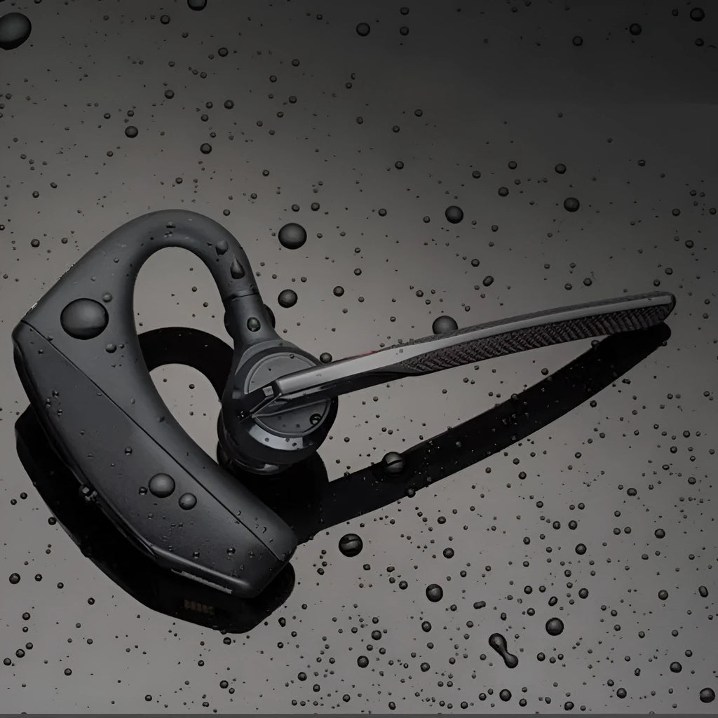 Black minimalist Bluetooth sports headphones with a large battery and call function.