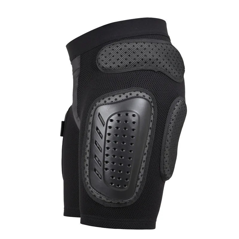 Black cycling hip pad protection pants with gel padding for sports safety