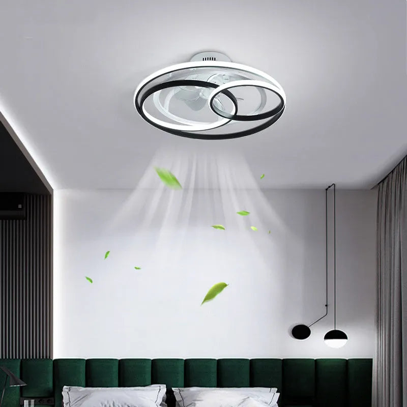 48cm Nordic style ceiling fan light with metal blades and acrylic lampshade in black or gold finish.
