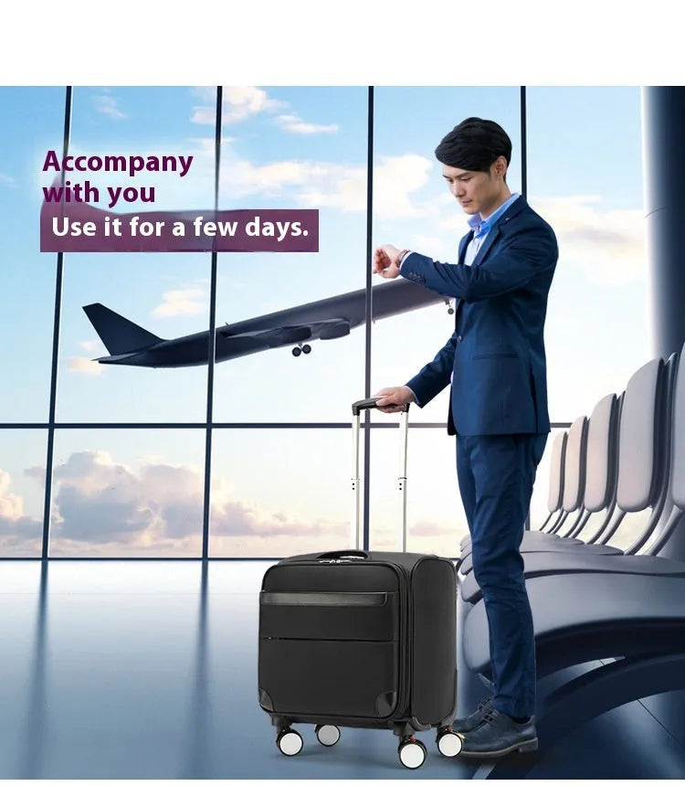Black 18-inch Oxford cloth business luggage with universal wheels and carry-on size