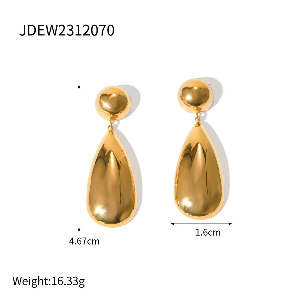 Gold geometric water drop earrings with hemispherical stainless steel construction