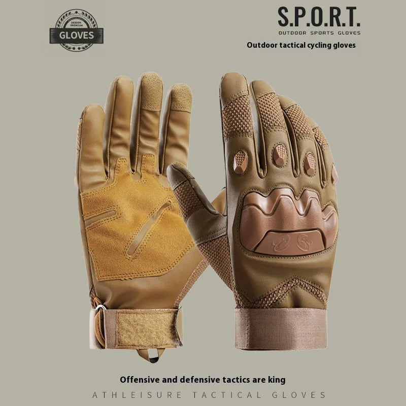 Men's black tactical training gloves with full finger design and touch screen fingertips
