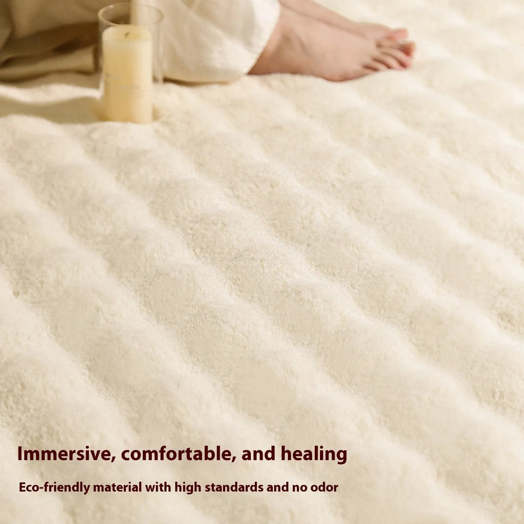 French cream style solid colour carpet in imitation rabbit plush, living room floor mat