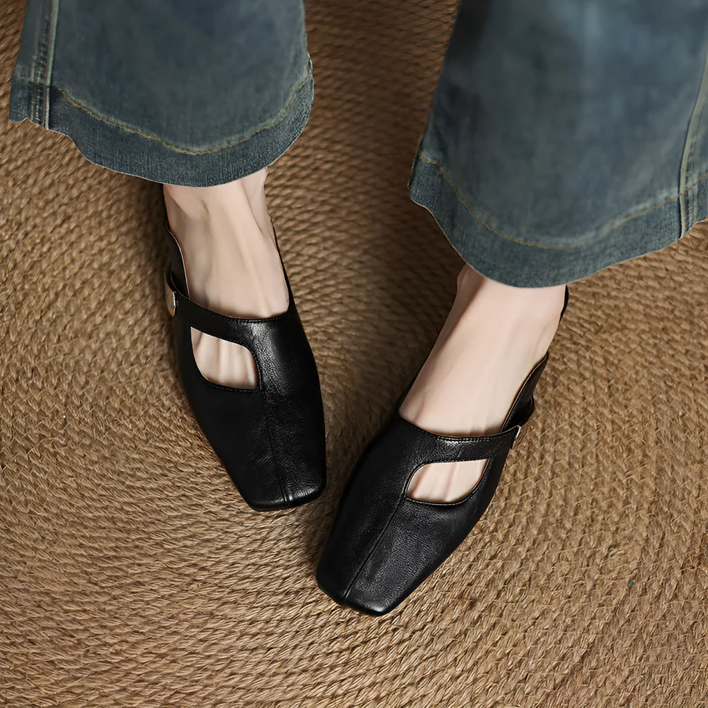 Square toe outdoor slippers in artificial PU with rubber sole available in black, beige, or silver colours