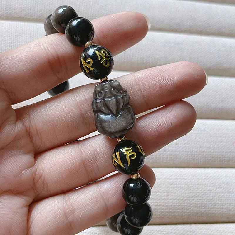 Men's Silverstone bracelet with beads and engraved Chinese proverbs, shown in silver colour.