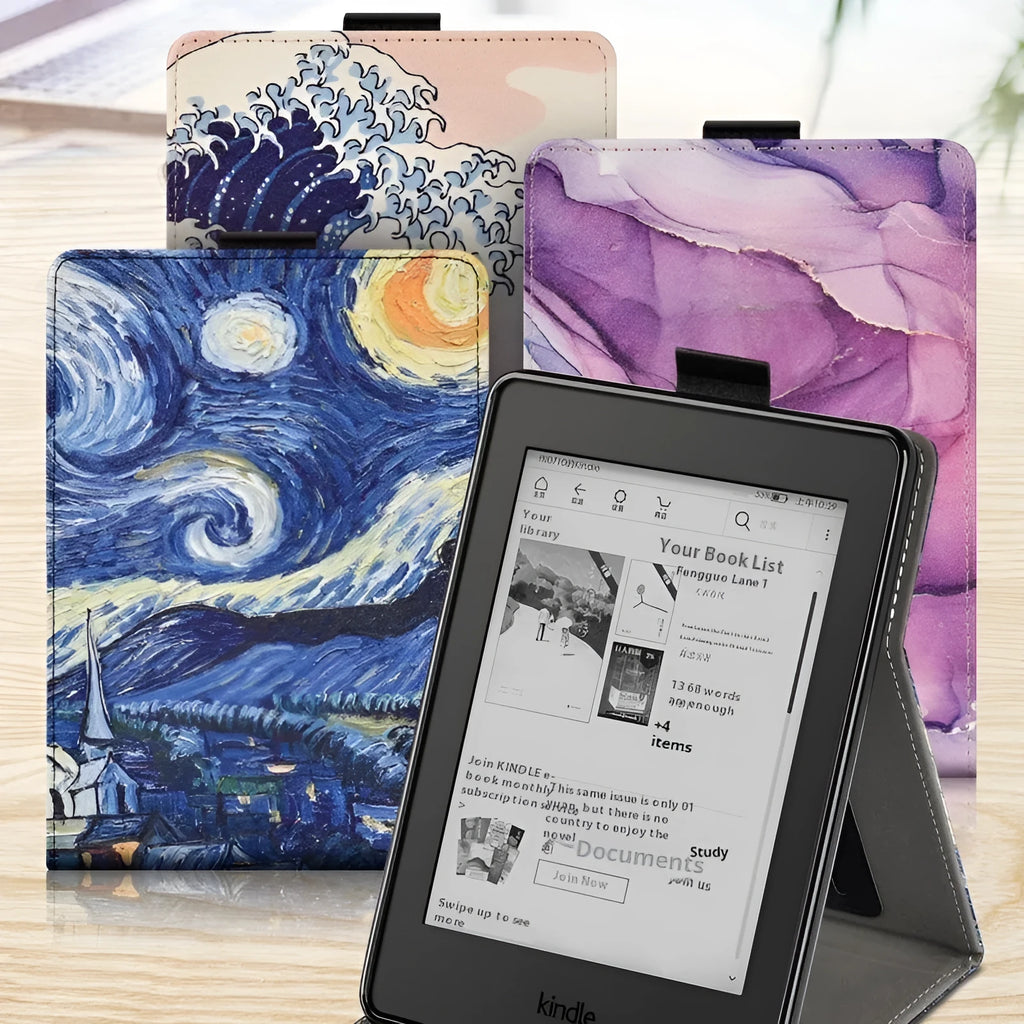Kindle Paperwhite 6-inch protective case with bumper edges in an embossed leather-style design.