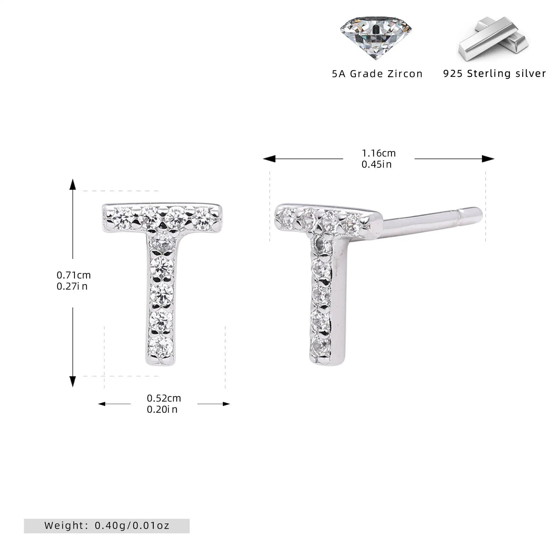 925 silver letter ear stud with electroplated gold finish, alphabet motif