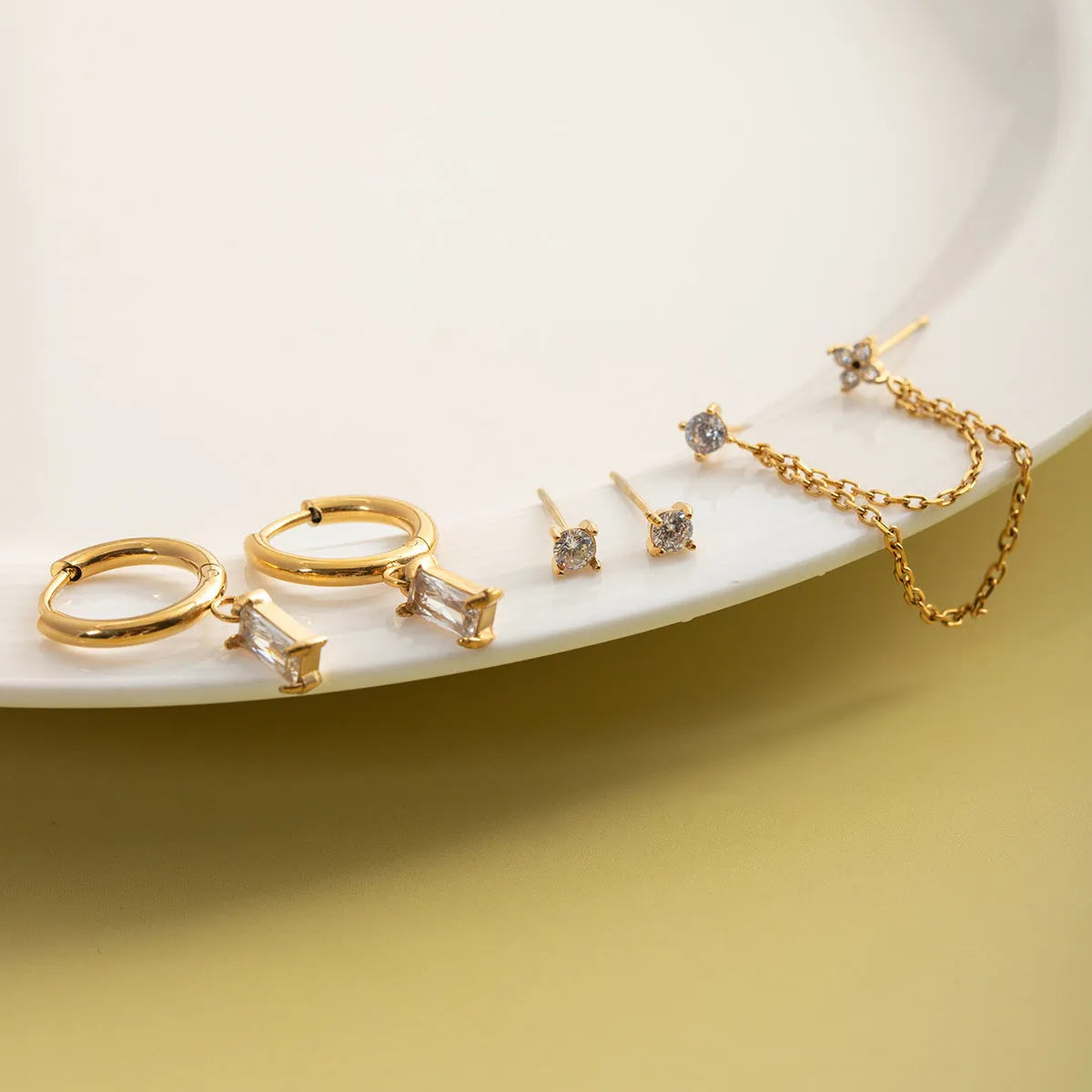 Stainless steel geometric earrings set for women, electroplated non-fading, 5 pairs per card, light luxury style