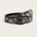 Retro women's belt with oval alloy buckle in thick width and antique finish