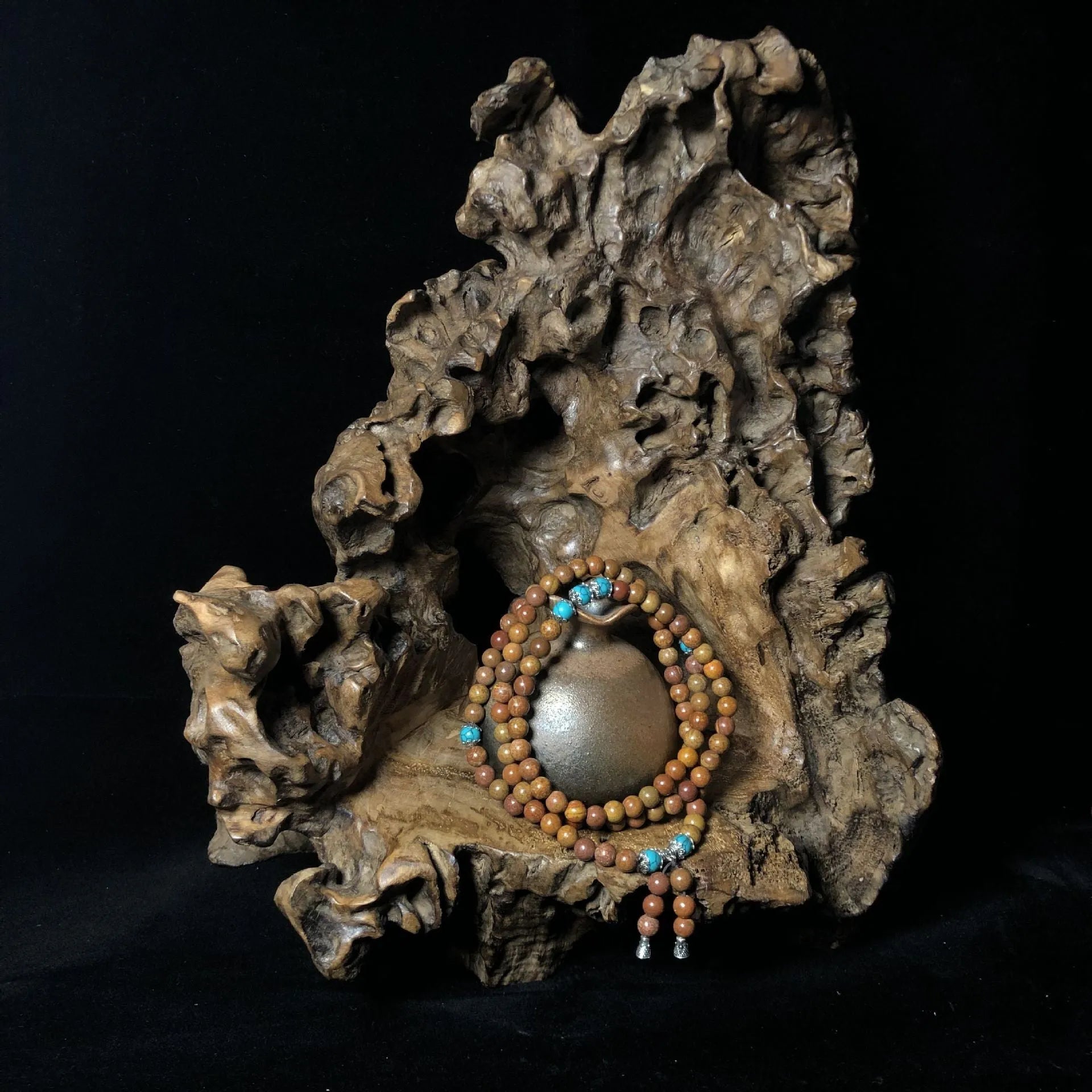 Handmade stone bead bracelet with 108 geometric lvzhu beads measuring 5-6mm