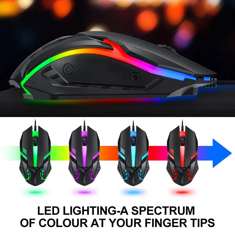 Thunder Wolf gaming keyboard and mouse set with headset and rectangular mouse pad