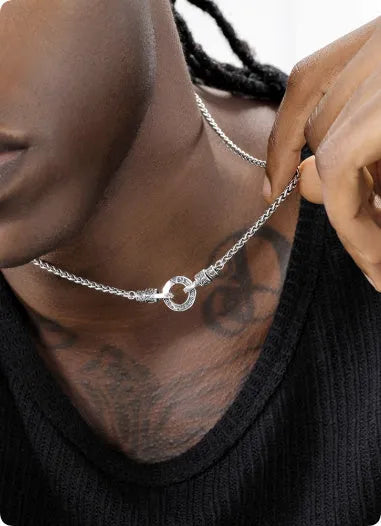 S925 sterling silver clavicle necklace for women on a model, showing its length.