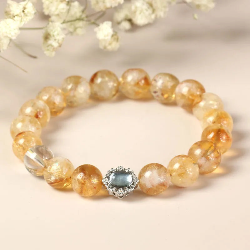 Geometric citrine crystal bracelet with 10mm beads in affordable luxury unisex style