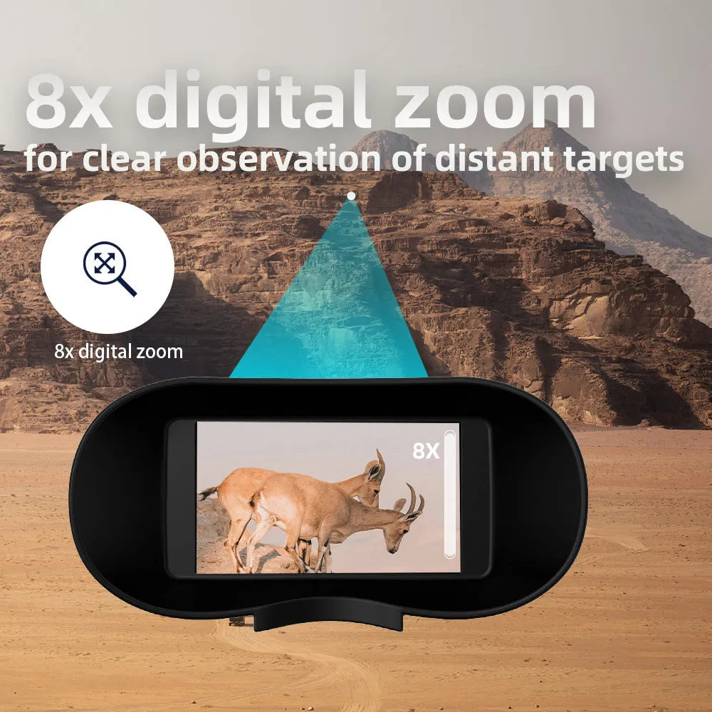 Infrared digital night vision binocular with 600m range, 3-inch display, and 850nm infrared spotlight