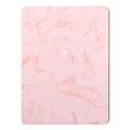 Tri-fold imitation leather iPad case with marbling pattern and a visible pen slot on the side.