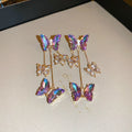 Silver needle blue purple butterfly colour crystal flower tassel earrings for women