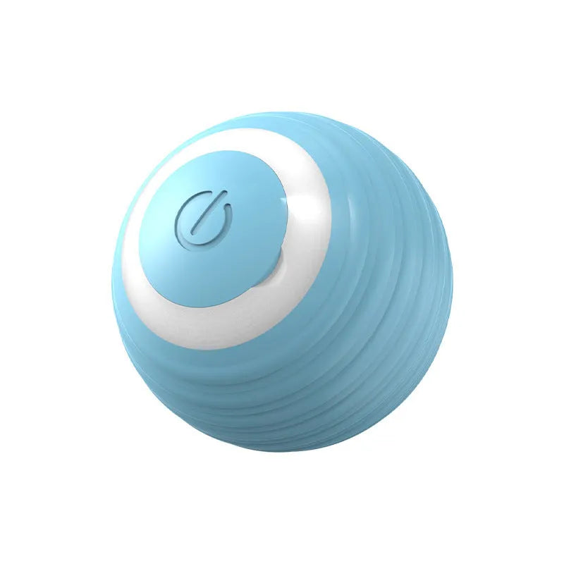 Blue automatic rechargeable self-moving cat toy ball on floor