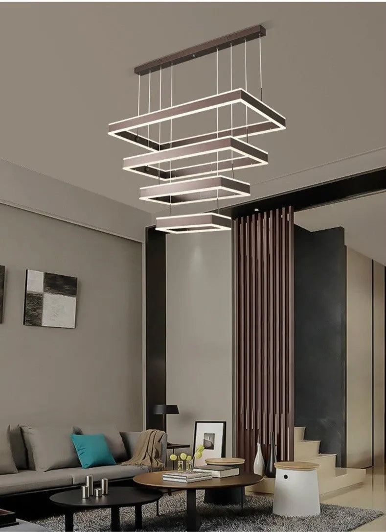 Contracted living room ceiling chandelier fish type pendant lamp in brown aluminium and acrylic with remote control dimmer