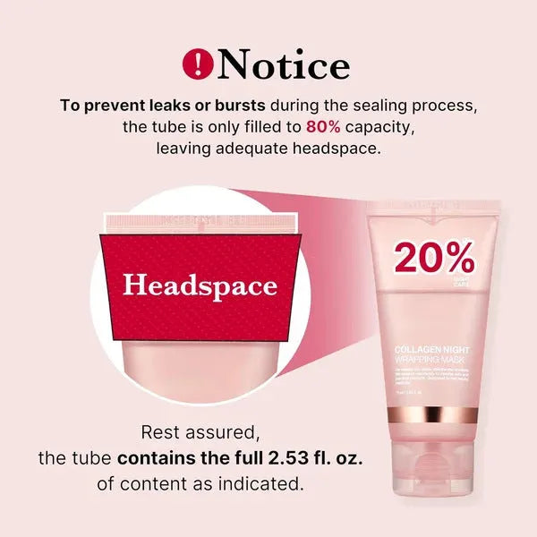 75ml collagen night face mask bottle with application brush for firming and hydration.