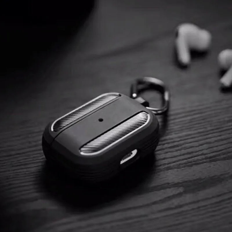 Carbon fibre pattern TPU clamshell case for AirPods in black