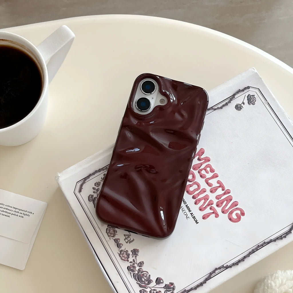 Niche wine red irregular pleated three-dimensional TPU soft shell phone case for Apple iPhone models