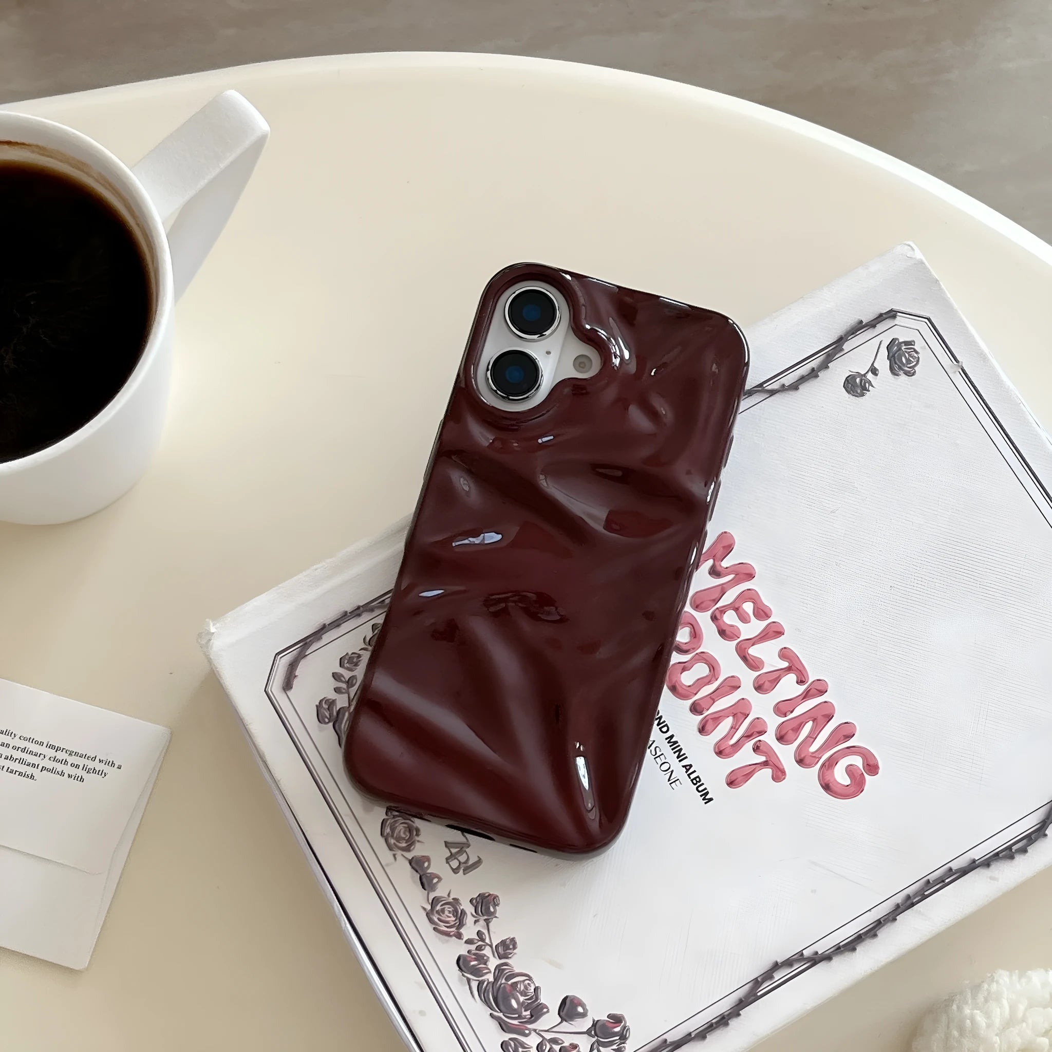 Niche wine red irregular pleated three-dimensional TPU soft shell phone case for Apple iPhone models