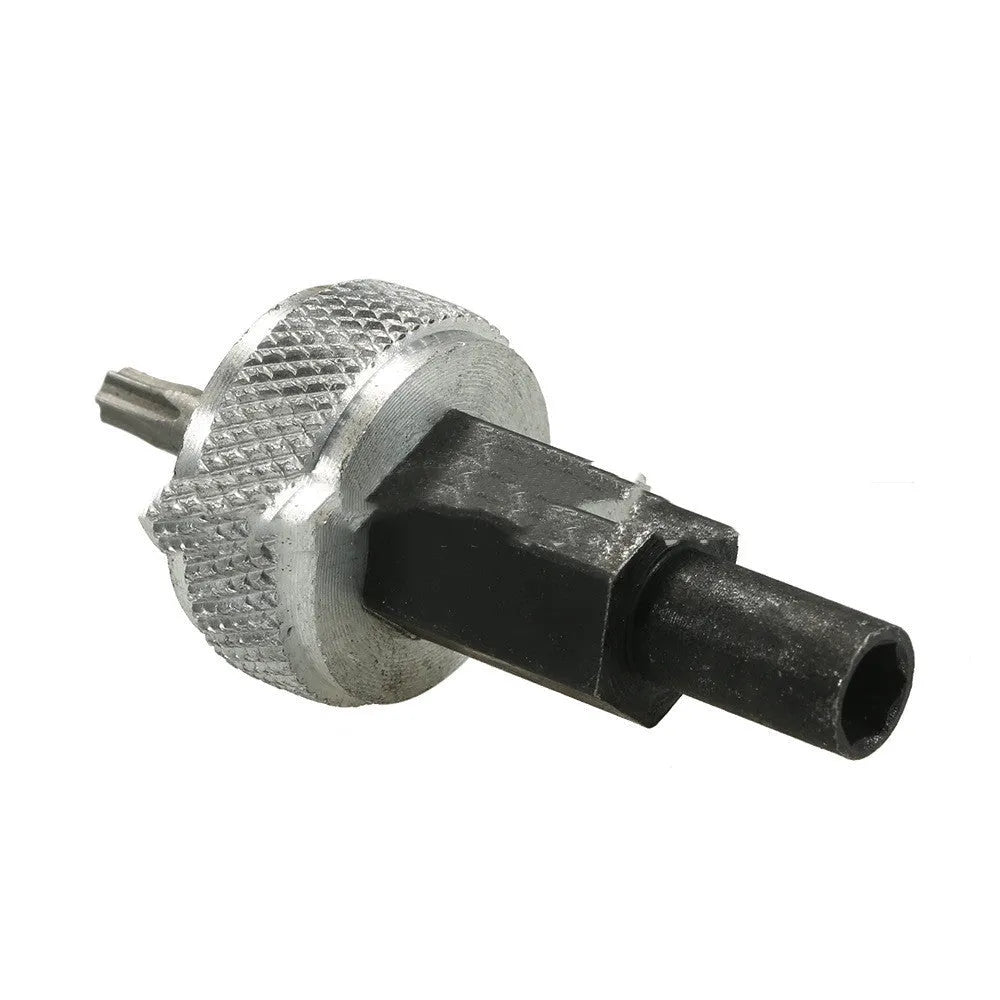 Ignition module wrench tool made of carbon steel with knurled aluminium knobs for automotive distributor repair.