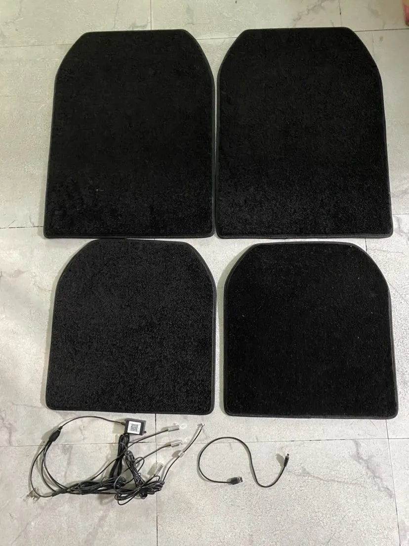 Car luminous foot mat ambience light USB LED front row 2 pieces polyester material
