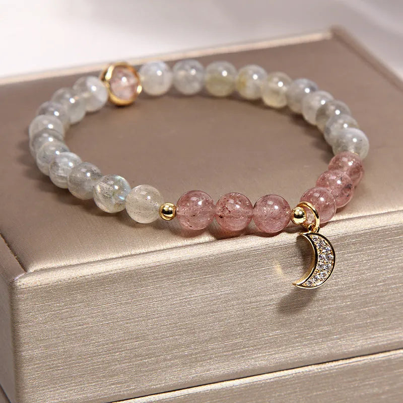 Women's multi-layer crystal bracelet in Korean style with garnet, pearl, quartz, jade and moonstone pendants.