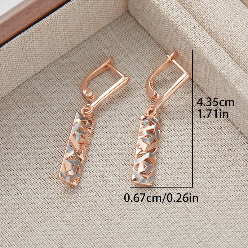 Rectangular two-tone hollow stud earrings with electroplated geometric design