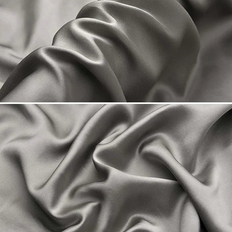 Dark grey 19 momme mulberry silk pillowcase with envelope closure, shown in modern simplicity style.