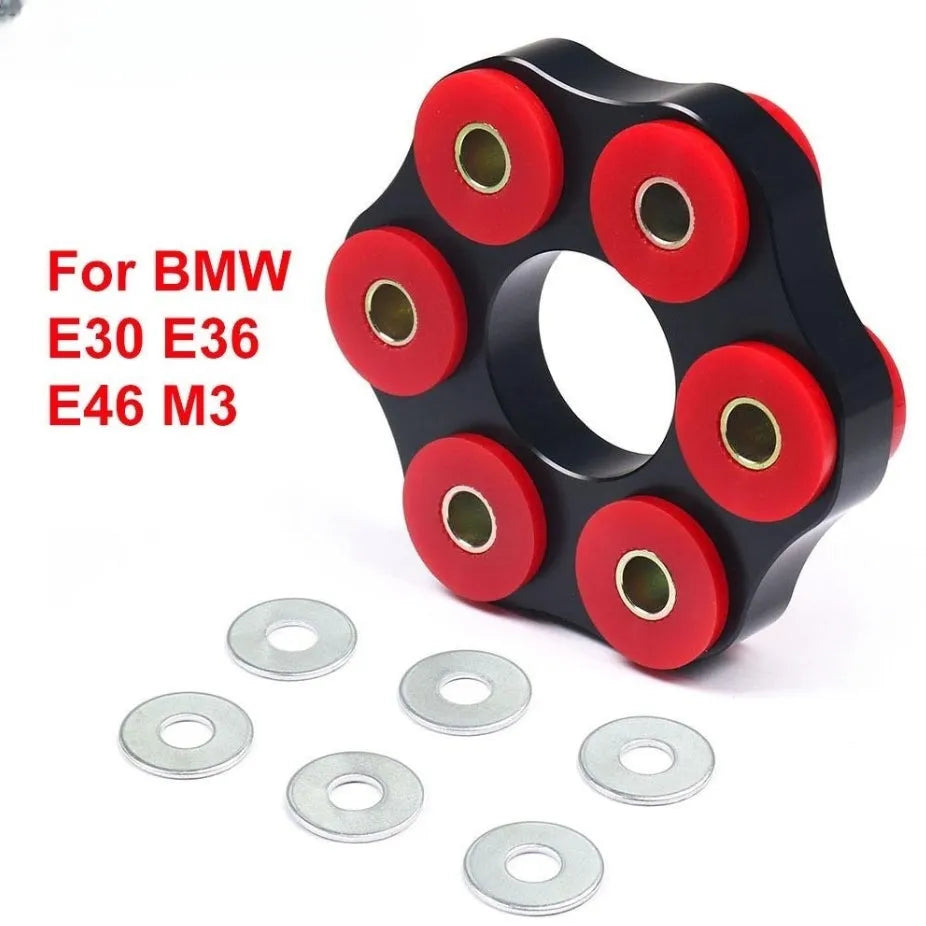 Red polyurethane aluminium drive shaft connecting plate bracket for BMW E46 E36 E30 M3 models.