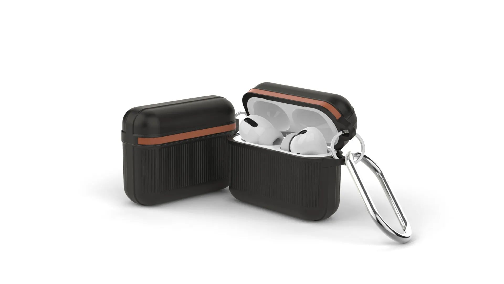 Silicone clamshell case for Apple AirPods with metal buckle attachment in six colour options