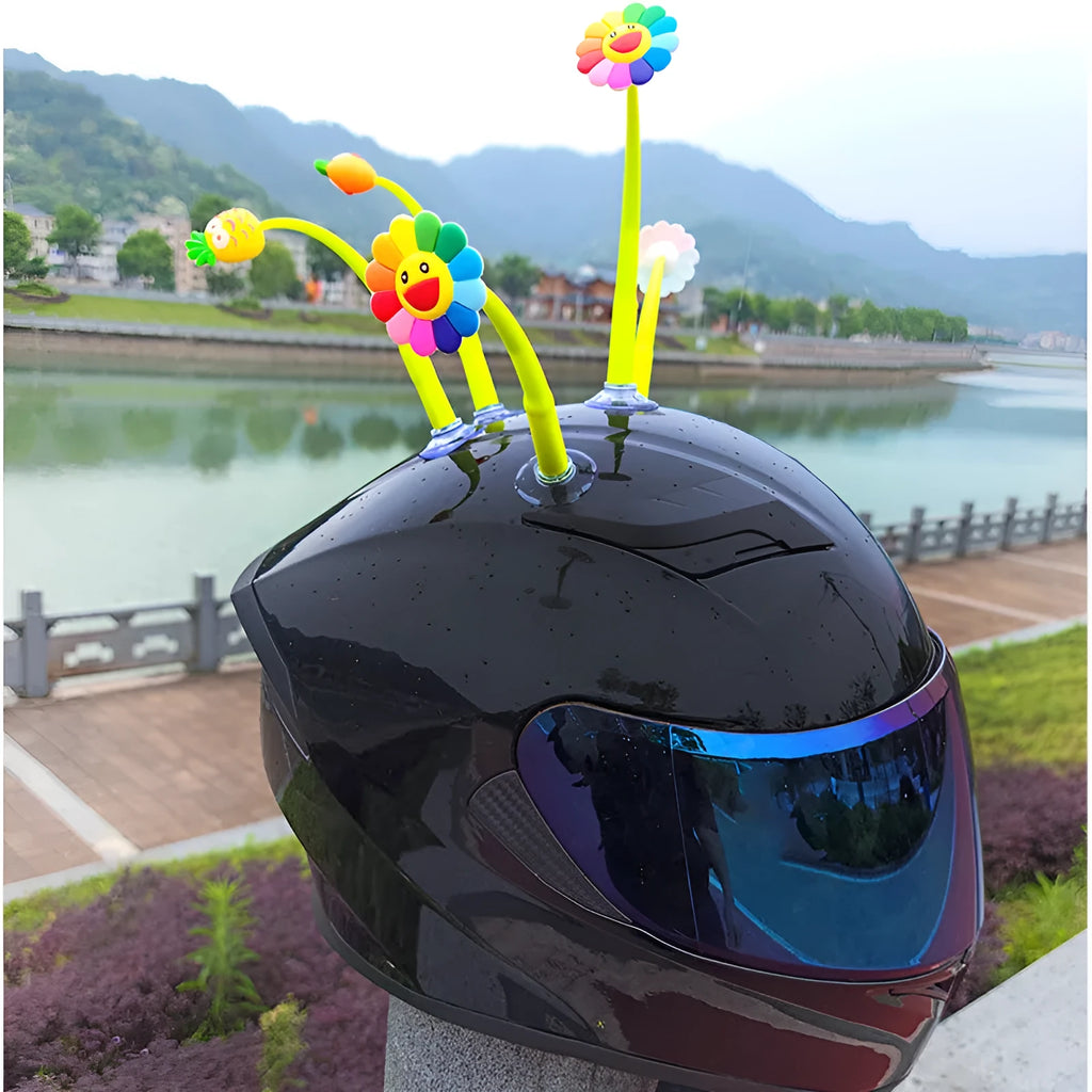 Yellow silicone sunflower helmet decoration with suction cup for motorcycle and bicycle helmets