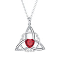 Women's copper Celtic knot necklace with geometric pendant in blue, lvzuan, red diamond, or white diamond finish.