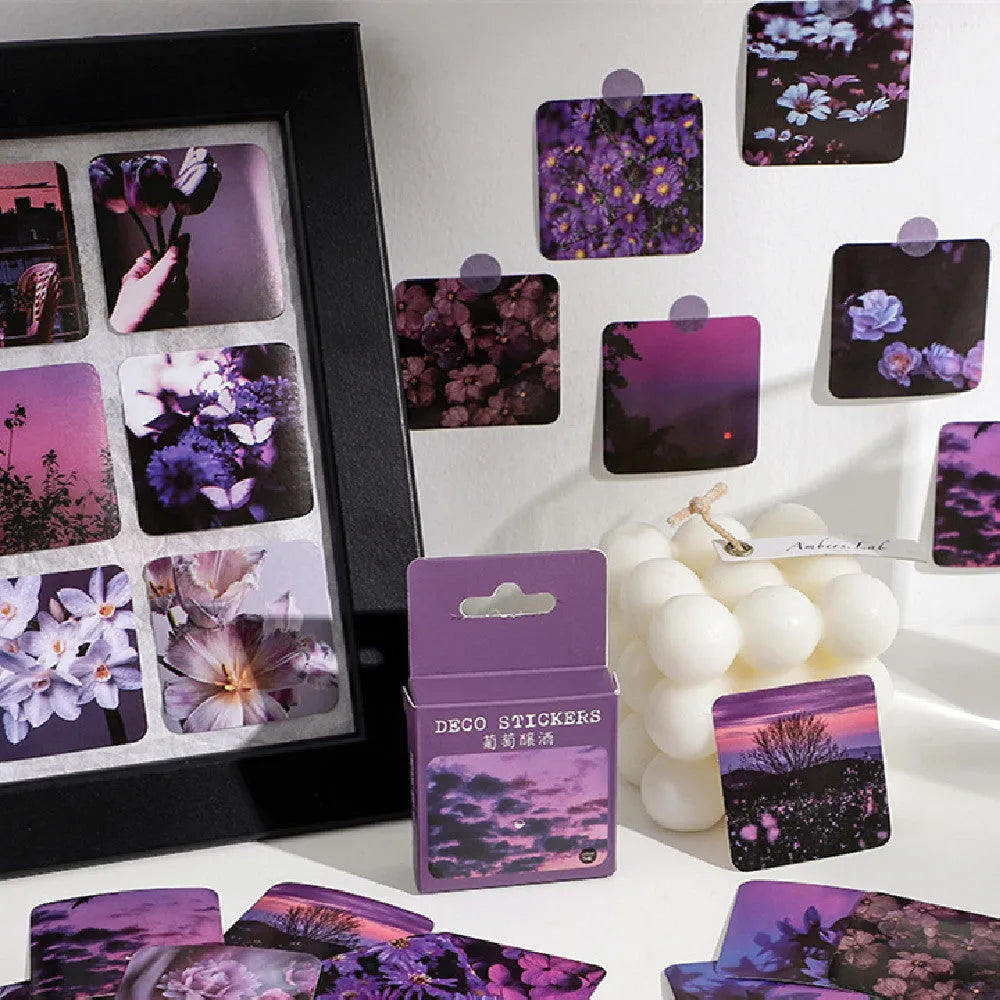 Nordic decorative sticker sheets showing floral and romantic designs in box packaging
