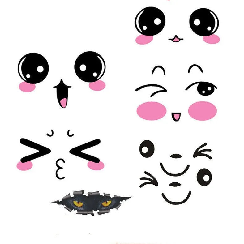 Reflective cartoon car stickers with cute eyes design for electric vehicle rearview mirror decoration