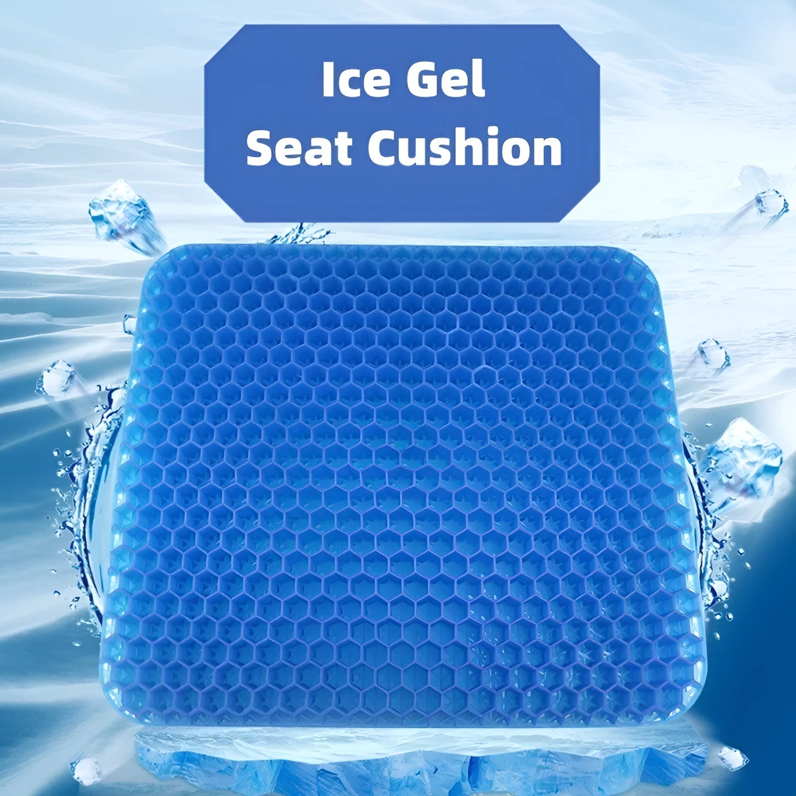 Gel seat cushion with honeycomb pattern showing double thick construction and removable PVC cover