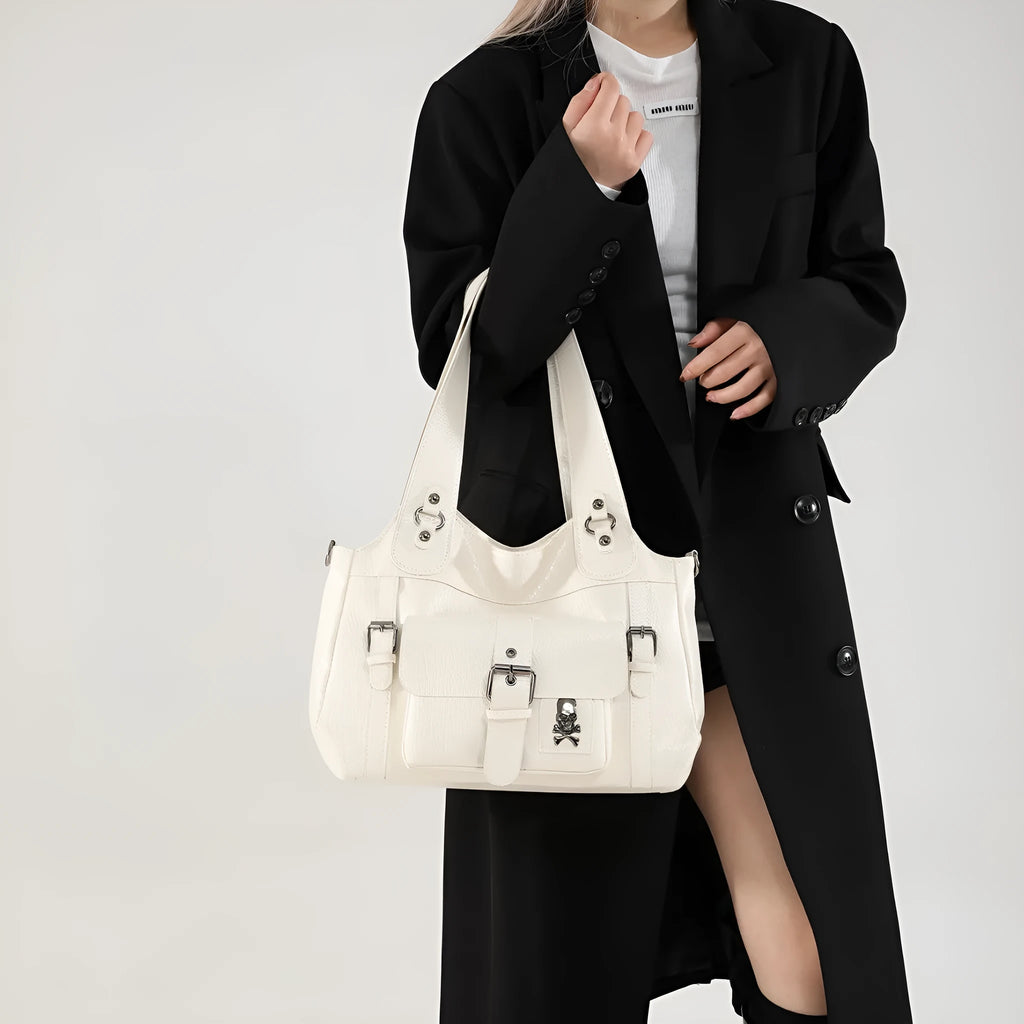 High-grade Sentong Qin large capacity PU shoulder bag in black with horizontal square shape and single strap for daily commute