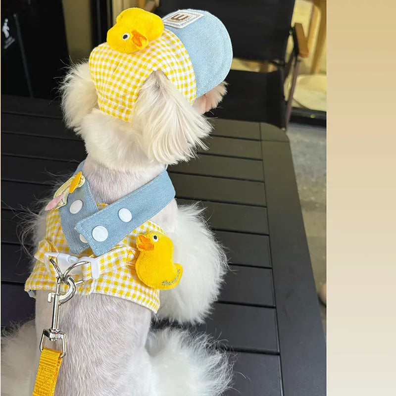 Pet harness and leash set with wire rope construction and three-piece cat clothes in multiple sizes