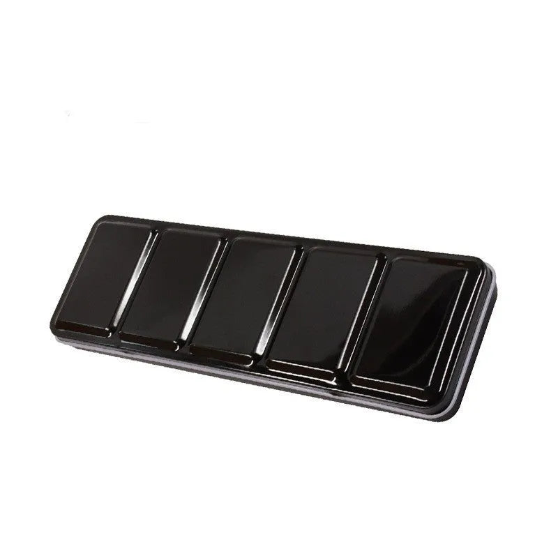 Solid tinplate folding paint box for watercolour paints shown in square shape.