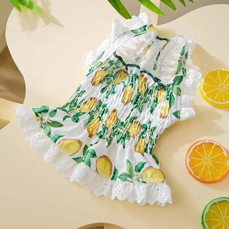 Rock yellow lemon polyester dog dress with adjustable strap skirt in princess style for small dogs