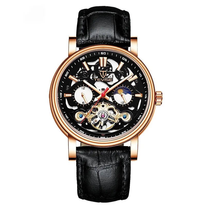 Men's mechanical tourbillon watch with luminous hands and waterproof design in multiple colour options