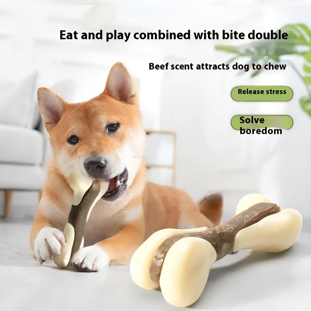 Cowhide and nylon bone grinding rod dog chew toy in two size options