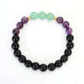 Handmade stone bead necklace with geometric alloy lotus pendant and matching adjustable bracelet.
