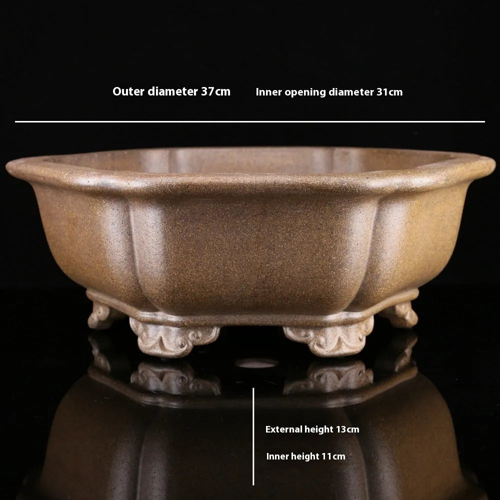 Handmade large hexagonal purple sand tea basin for plant cultivation
