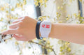 Square digital electronic watch with touch screen on a coloured PU strap, showing a number display with calendar.